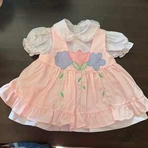 Tulip daisy pink jumper dress with white under dress 2pc light pink 12 months